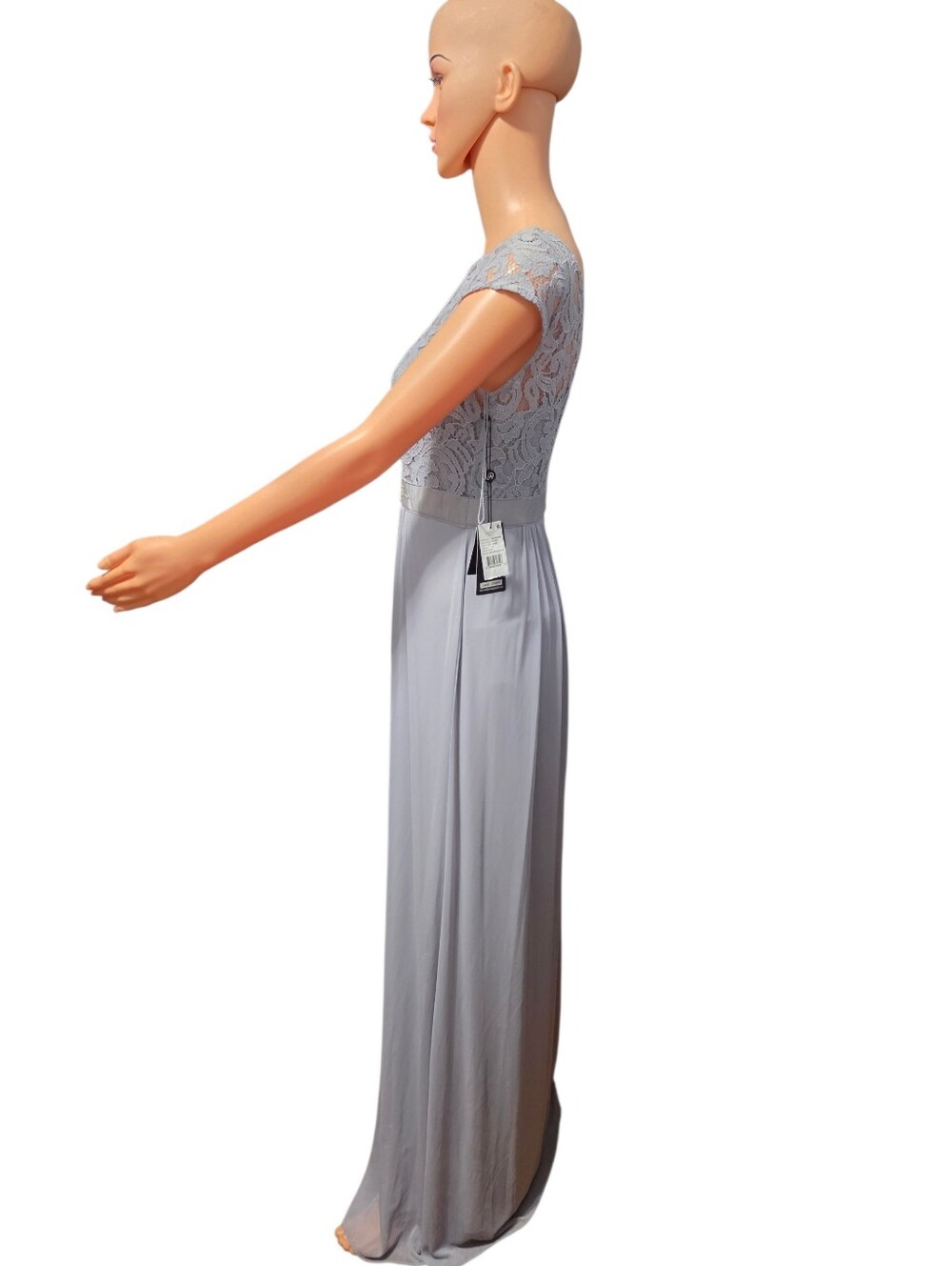 Adrianna Papell Silver Floral Lace Stretch Tule Femenine Gown Cottagecore Sz 2 - Picture 6 of 12